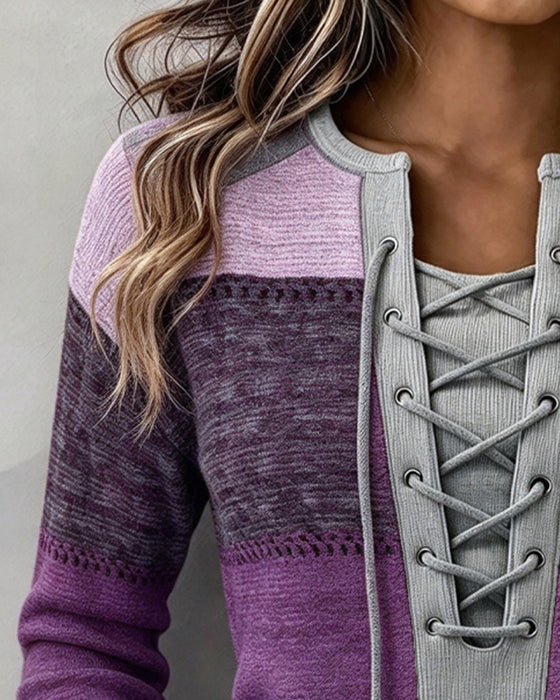Sweatshirt Knyt Randig Färgblock Figursydd