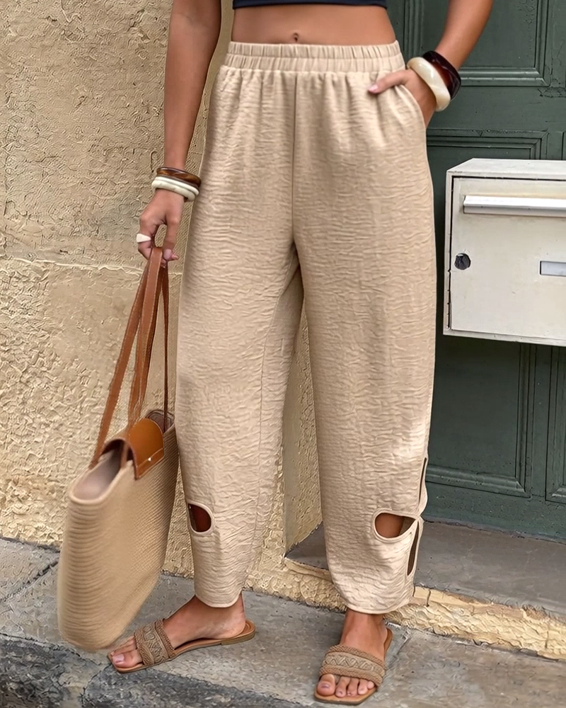 Byxor Texturerat Blommönster Utskuren Kant Casual