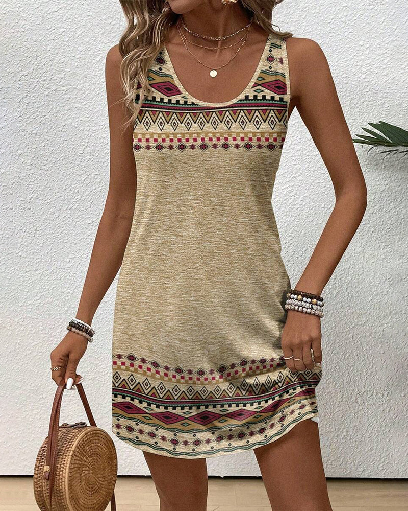 Linneklänning Bohemiskt Tryck