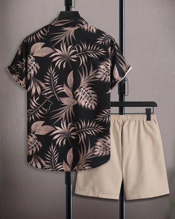 Set Krage Palm Blad Tryck Kortärmad