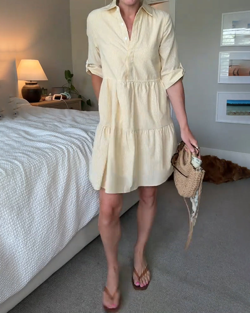 Klänning Skjortkrage Randig Patchwork