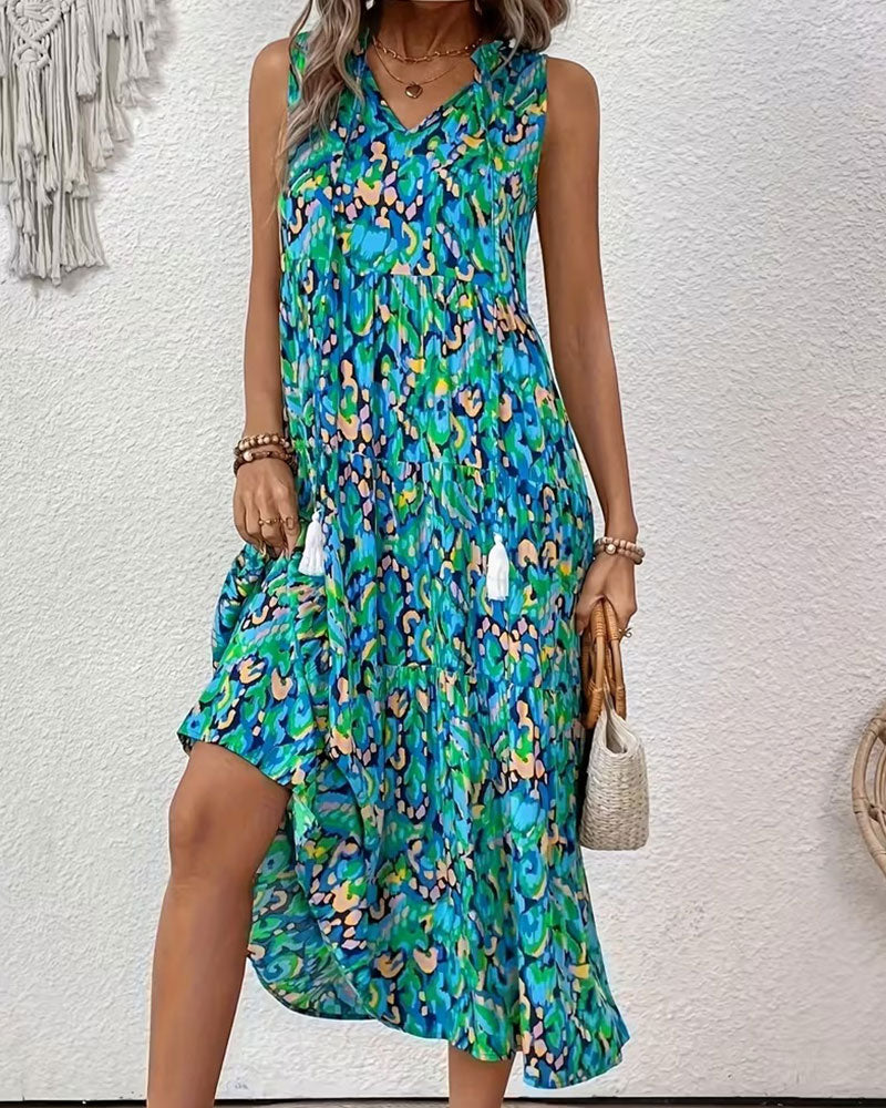 Maxiklänning Sleeveless Snörning Tryck