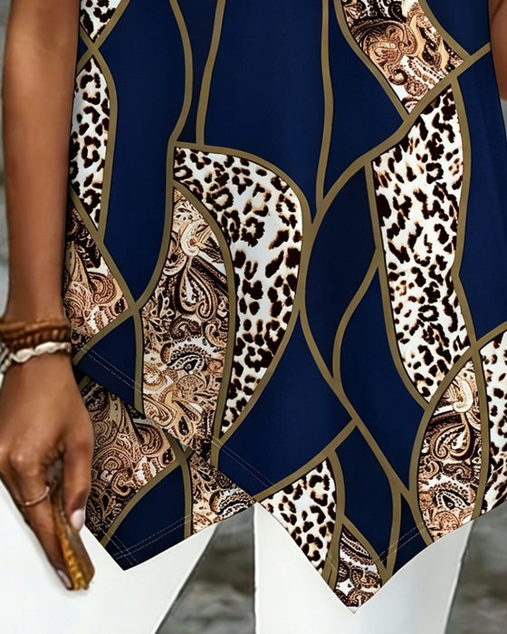 T-Shirt Oregelbunden Geometrisk Leopard Tryck