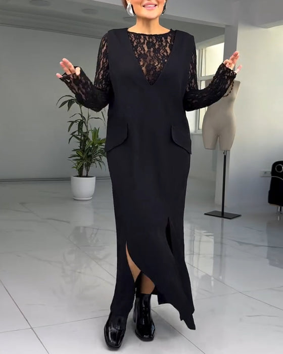 Klänning Europeiska Och Amerikanska Spetssömmar Slits