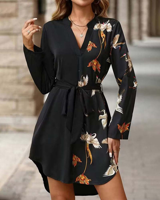 Klänning Med V-Ringning Och Färgblocktryck