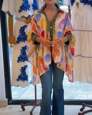 Blus avslappnad, löst tryckt