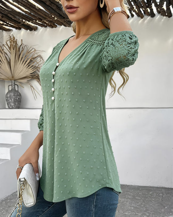 Blus Spets Patchwork 3D Blommig