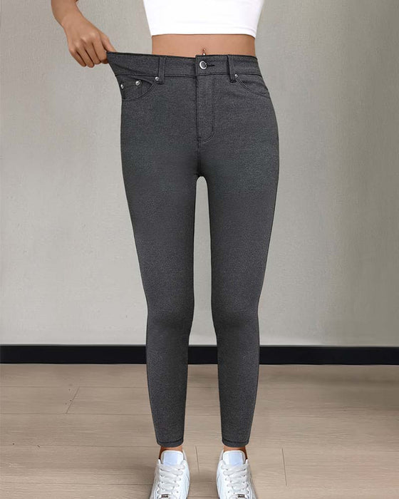 Byxa Kvinnors Ficka Enfärgad Slimmad Casual