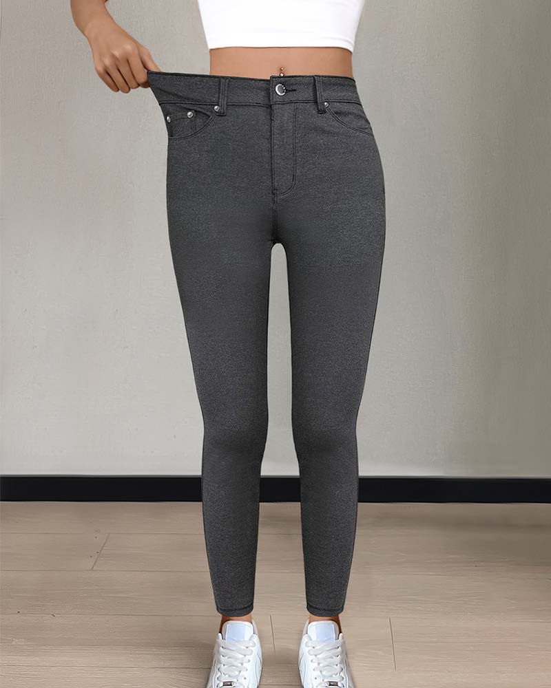 Byxa Kvinnors Ficka Enfärgad Slimmad Casual