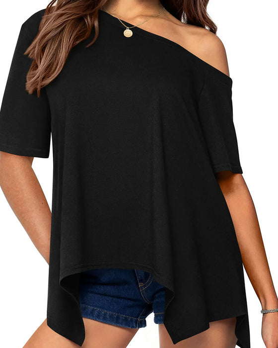 T-Shirt Asymmetrisk Off-Axel Kort Ärm