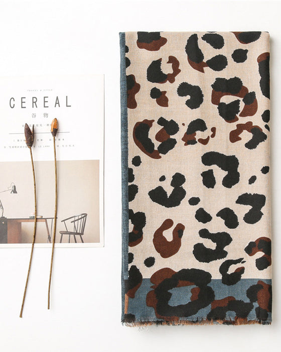 Dam Halsduk Leopard Lapptäcke Print Fransar Schal