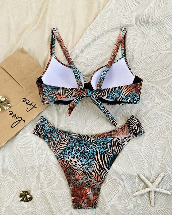 Bikini Leopard Tryck Färgblock Spagettiband