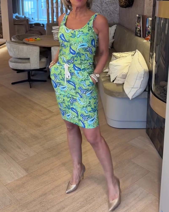 Klänning Ärmlös Figurnära Remmar Cashew Blomma