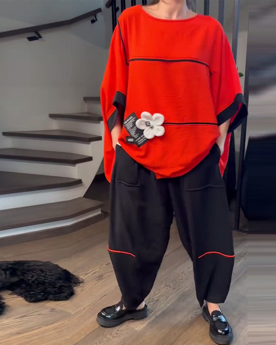 Set Med Lösa Bloomers Casual Färgblockning