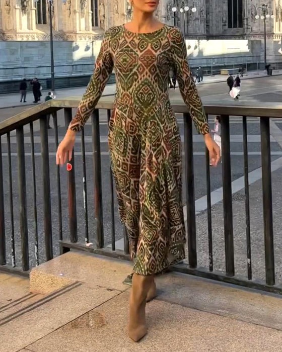 Klänning Moderiktig Retro Tryckt Slits