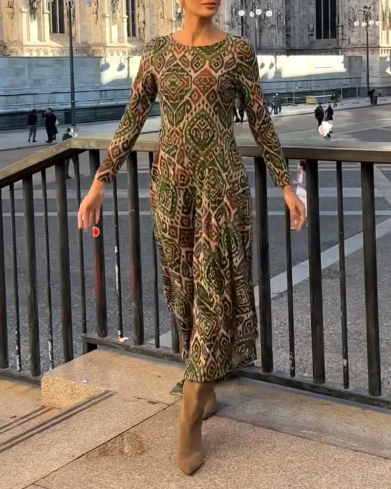 Klänning Moderiktig Retro Tryckt Slits