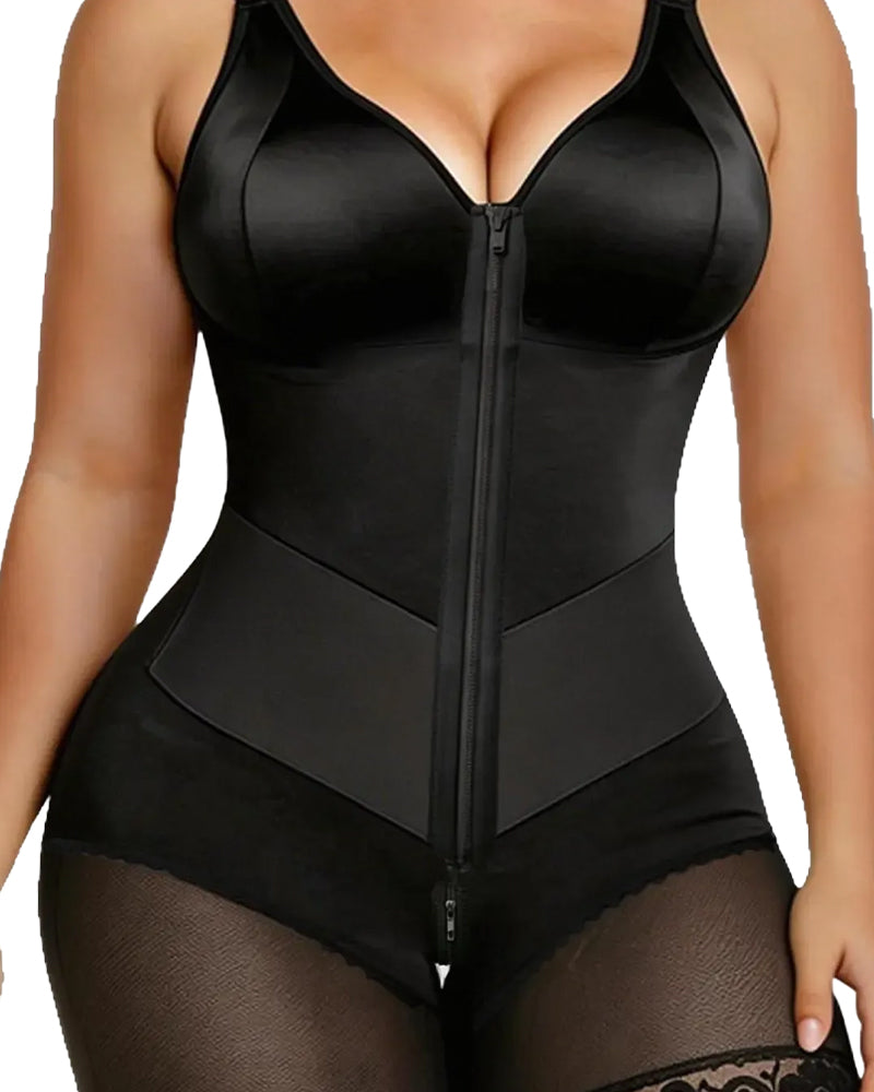 Dam Dragkedja Spets Magkontroll Shapewear Bodysuit
