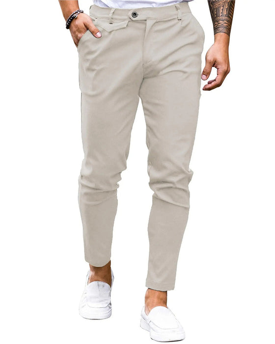Byxor Solid Färg Knapp Fram Slim Fit Casual