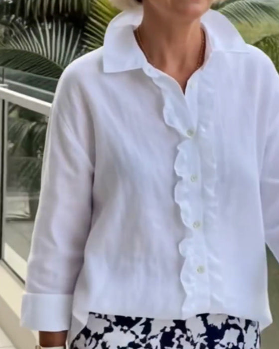 Blus Ryschad Långärmad Enfärgad Krage