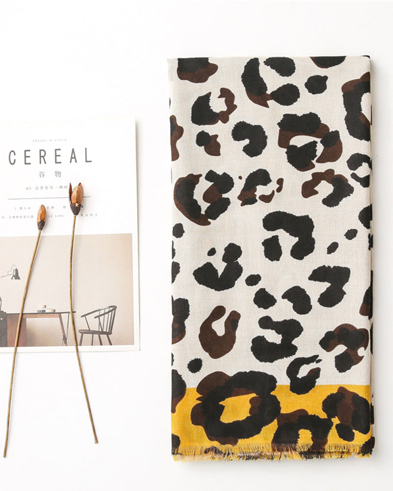 Dam Halsduk Leopard Lapptäcke Print Fransar Schal