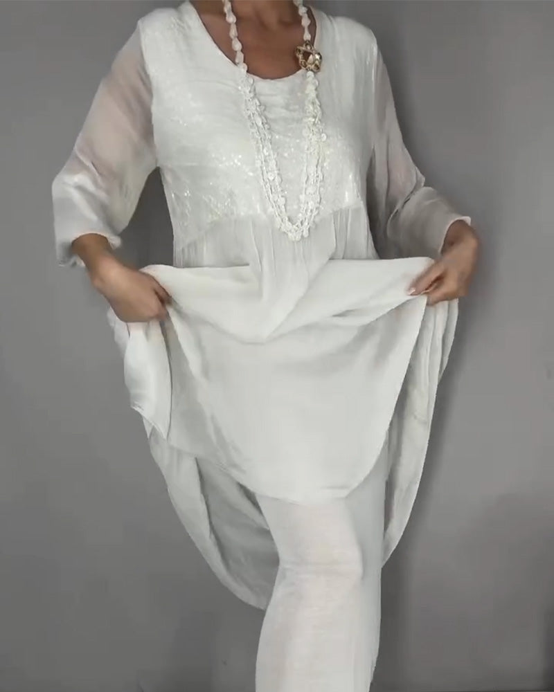 Klänning Chiffong Sekvin Patchwork Lång