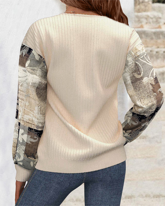 Tröja Casual Med Floralt Tryck Och Patchwork