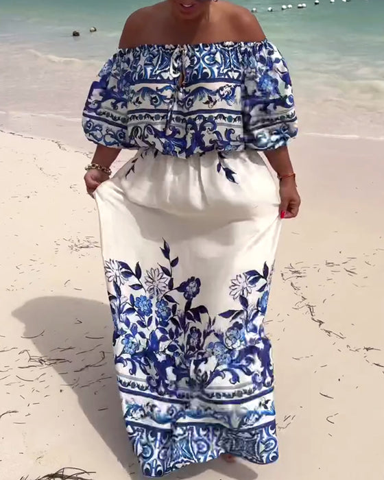 Klänning Off-Shoulder Tryckt Resort