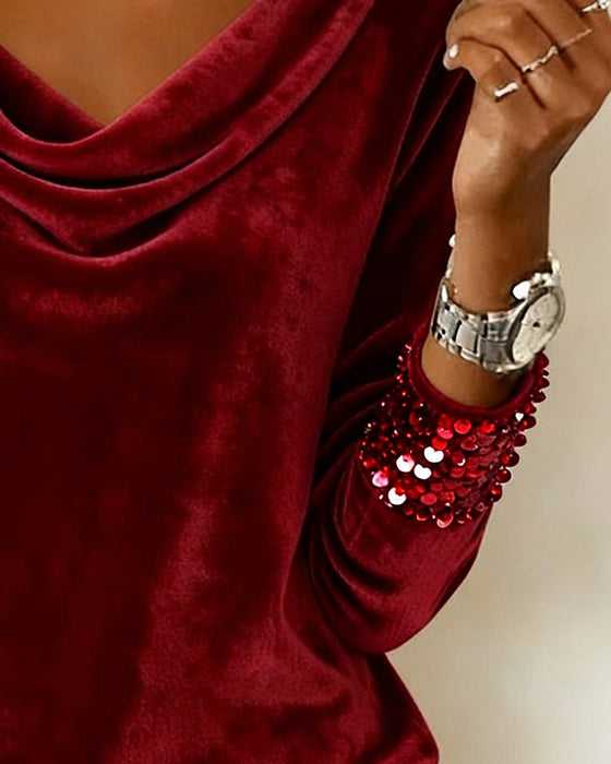 Topp Med Draperad Krage I Sammet Med Paljetter