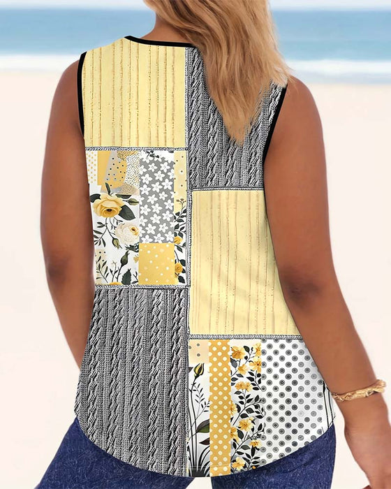 Tanktop Med U-formad Hals och Blommig Print