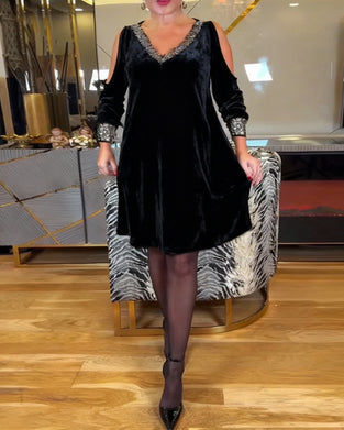 Klänning Sexig Axelfri Glitterig V-Ringning