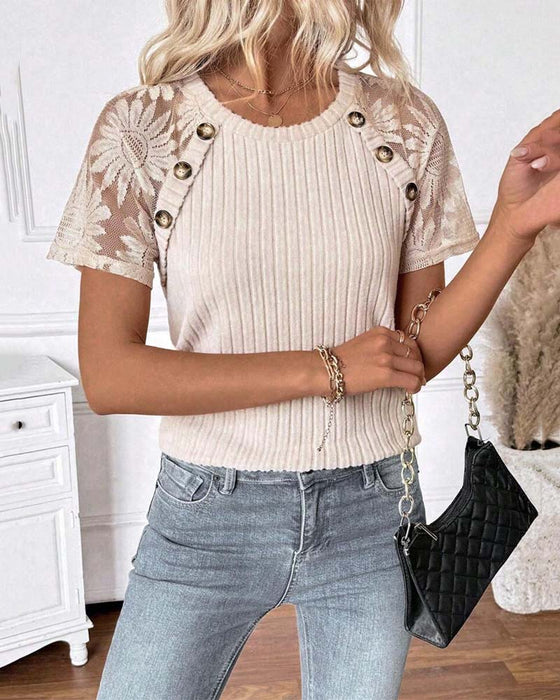 T-Shirt Rundhals Raglanärmar Enfärgad