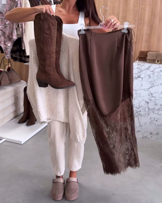 Elegant Satinkjol Med Spetslapptäcke