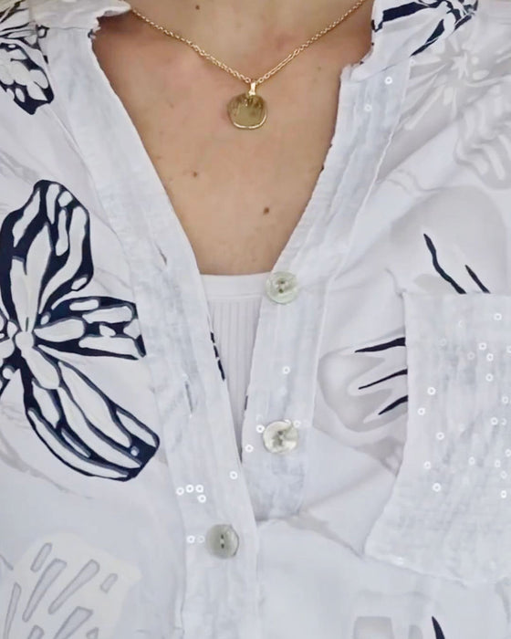 Blus Blomsterknappning V-hals