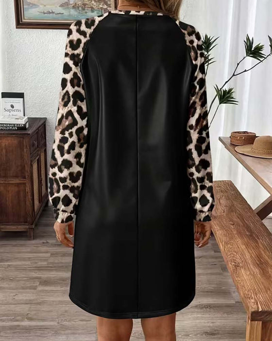 Klänning Rund-Hals Leopard Lapptäcke