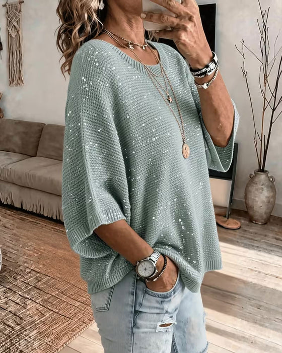 Pullover Rundhalsad 3/4 Ärm Casual
