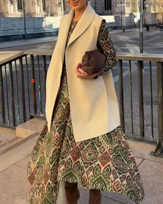 Klänning Moderiktig Retro Tryckt Slits