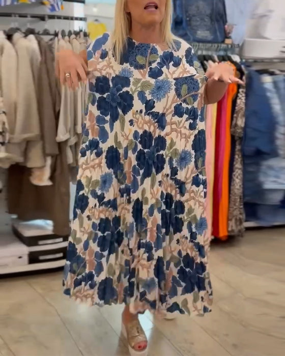 Klänning Rundhals Blommönster Elegant