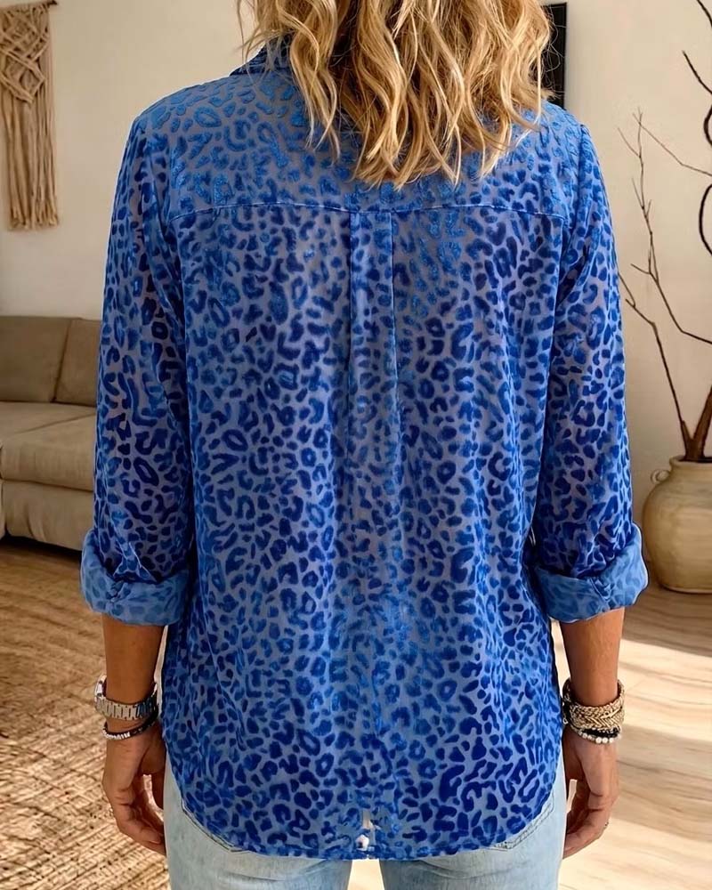Skjorta Leopard Ficka Knapp