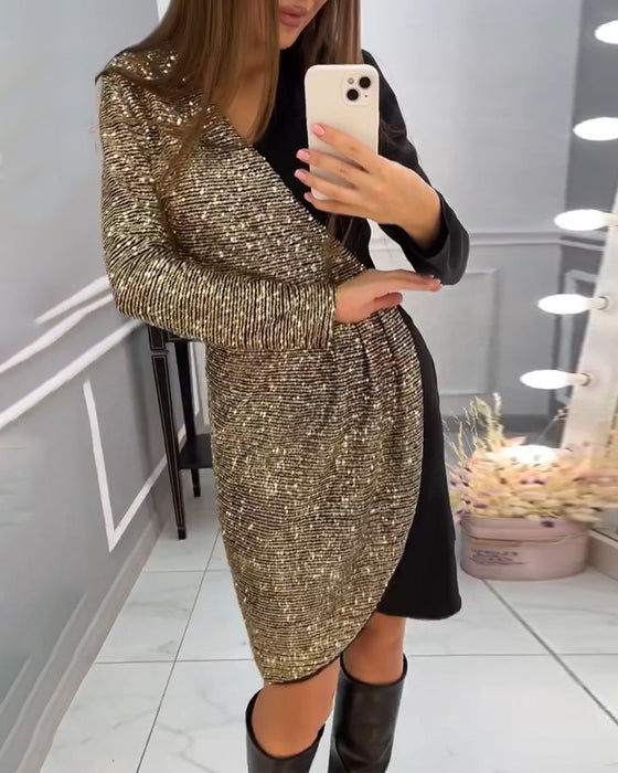 Klänning med dubbla patchwork och paljetter