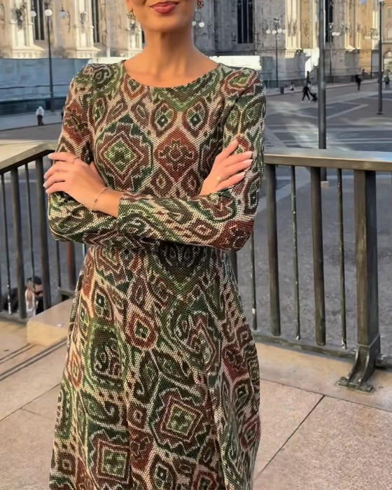 Klänning Moderiktig Retro Tryckt Slits