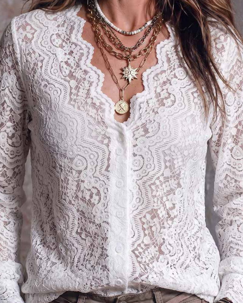Blus V-Hals Lång Ärm Casual