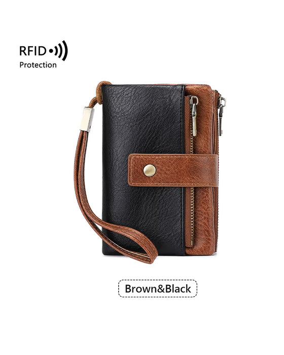 Dams långplånbok, snygg clutch, elegant enfärgad läderplånbok med RFID-skydd👛