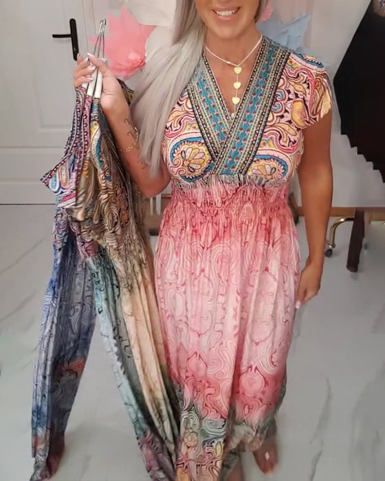 Klänning Bohemisk V-ringning Midjeklädd Semester