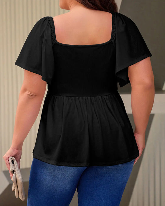 T-Tröja Large Size Square Neck Bubble Sleeve