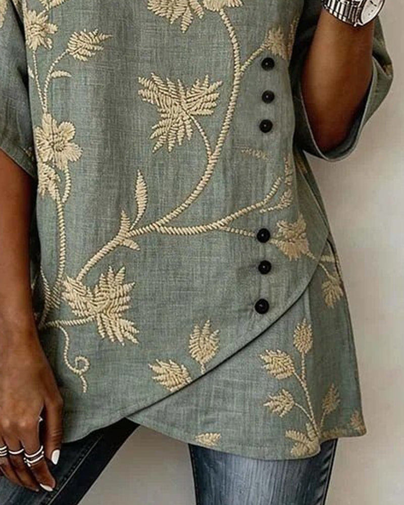 Blus Blommig V-ringning Casual