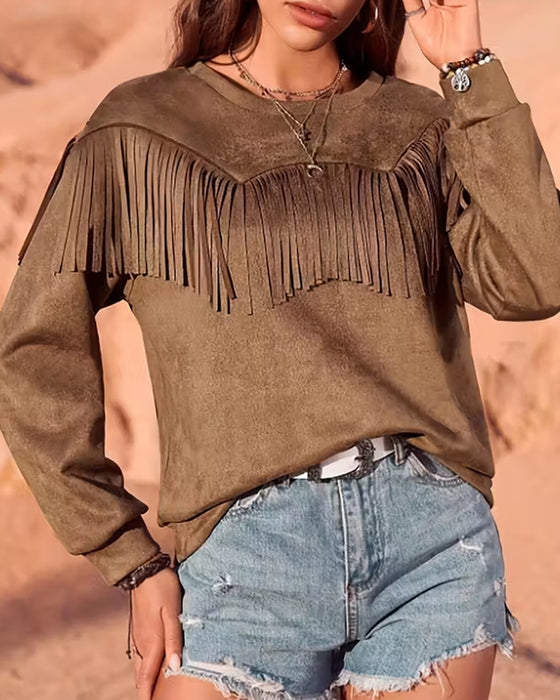 Långärmad Topp I Enfärgad Med Crewneck