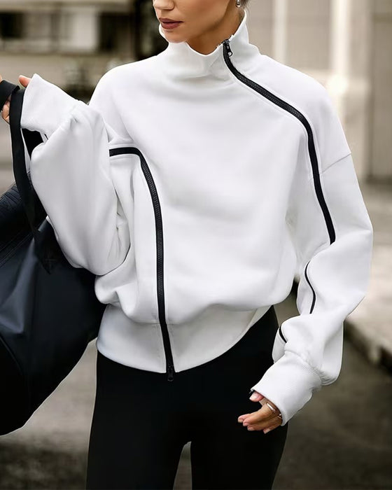 Sweatshirt Mock Neck Dragkedja Drop Axel Avslappnad
