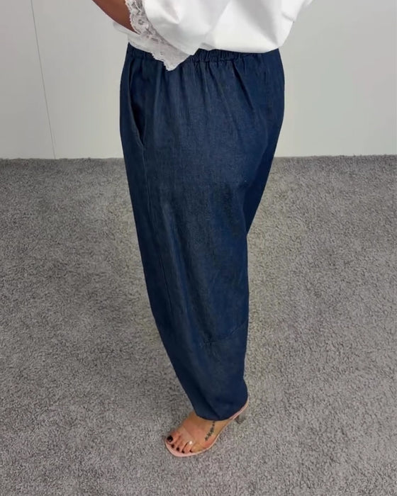Byxor Stiliga Ficka Denim Långa