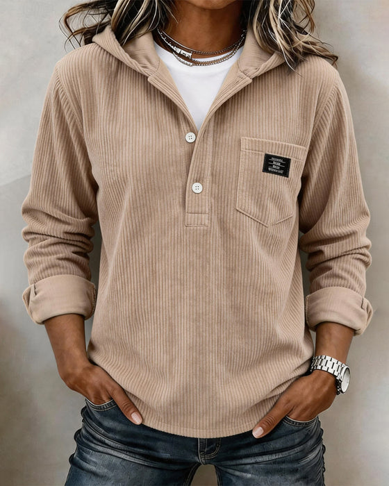 Hoodie Manchesterväv Halv Knapp