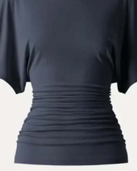 Blus Casual Solid Veckad Kort Ärm